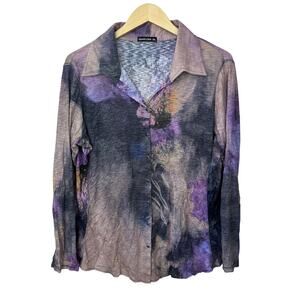 David Cline Abstract Blouse Womens XXL Long Sleeve‎ Colorful Artsy Purple Top